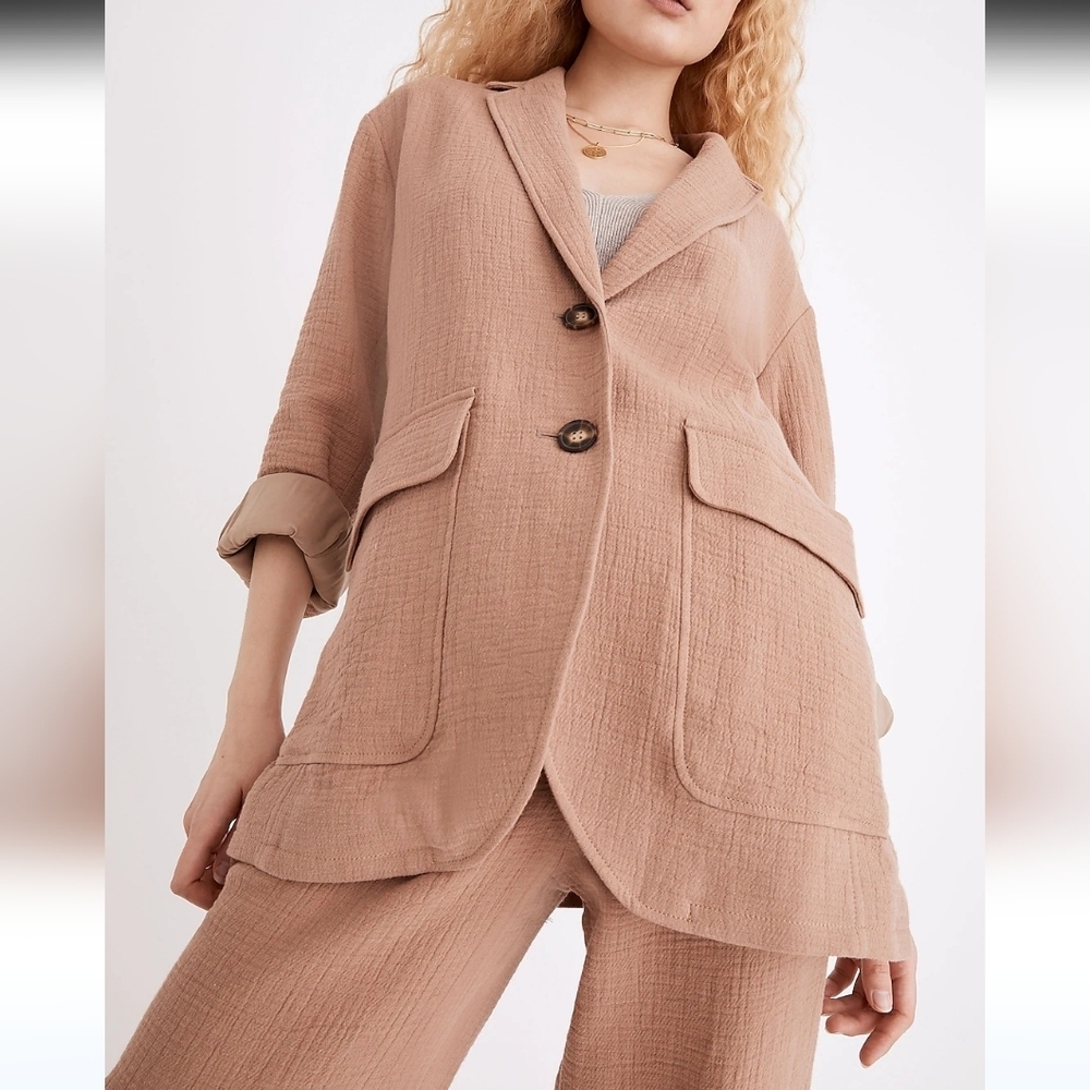 Madewell Women's Larsen Cotton & Linen Oversize Blazer FADED EARTH Brown Size L